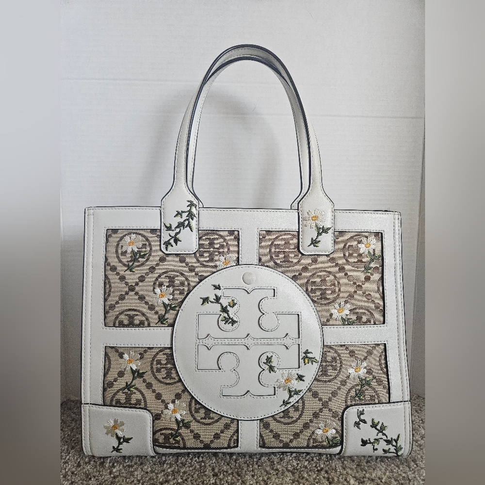 Tory Burch White and Brown Classic Tote